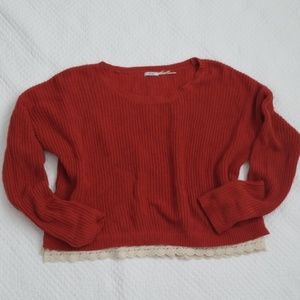 UO Kimchi Blue Cropped Oversized Sweater w Lace L